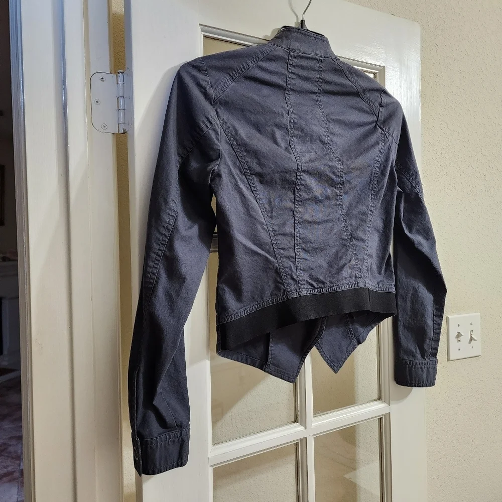 CAbi Twilight Moto Jacket Blue Gray Asym Zip Stretch Small